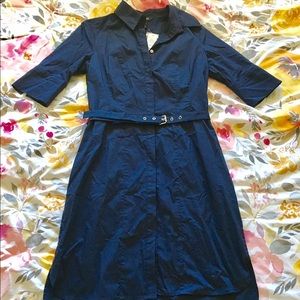 Form fitting belted collared dress