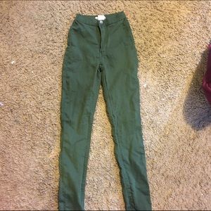 High waisted olive green jeans