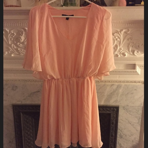 Peach. Flutter sleeve. Dress.