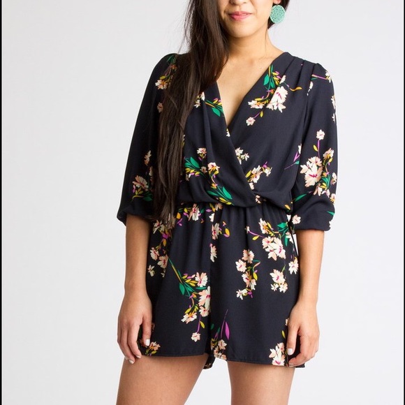 Floral Printed Wrap Front Romper - Picture 1 of 3
