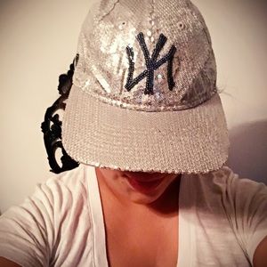 PINK sequin New York Yankee cap