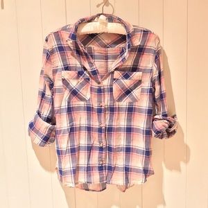 BDG Blue and Pink Plaid Button Down