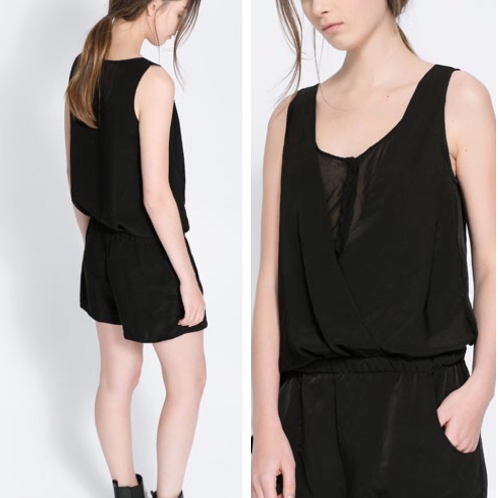 Zara Black Playsuit Sheer Details with  Pockets