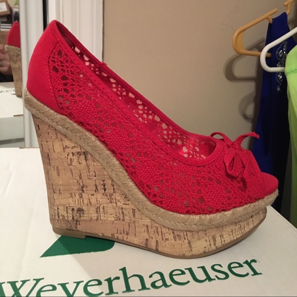 Red crochet wedges