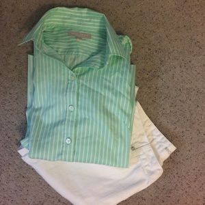 Green and white long sleeve dress shirt.