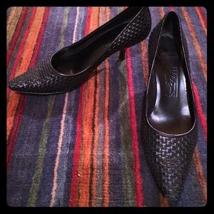 Black Ferragamo kitten heels