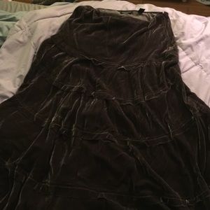 Soft velvet tiered long skirt shimmery brown
