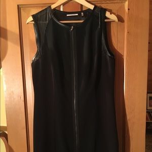 Black Tahari dress with leather detail and zipper