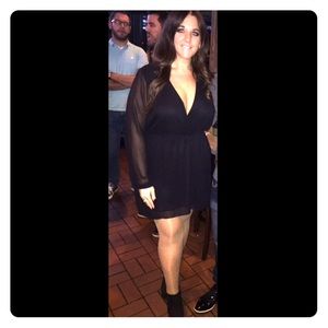 Black long sleeve sheer midi dress