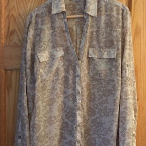 NY&Co Sheer Lace Print Blouse