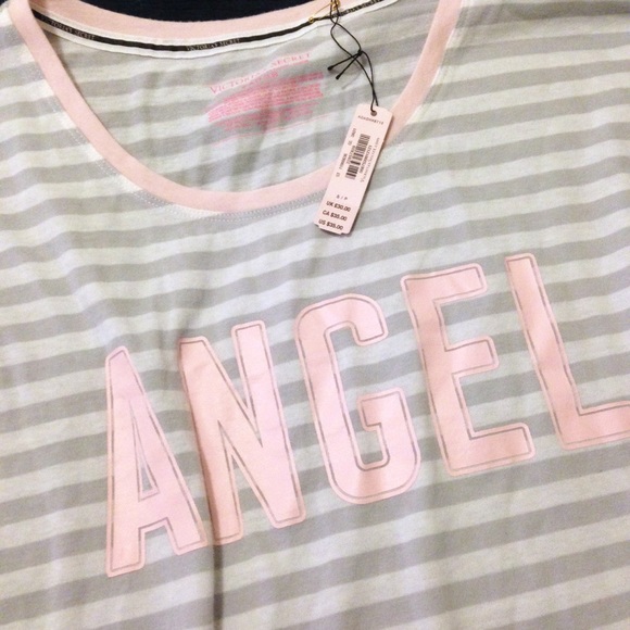 🌸 VICTORIAS SECRET ANGEL STRIPED SLEEP TEE SHIRT - Picture 3 of 3