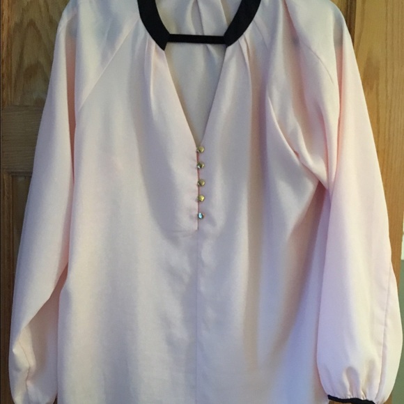Light Pink Tunic Blouse with Black Trim