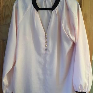 Light Pink Tunic Blouse with Black Trim