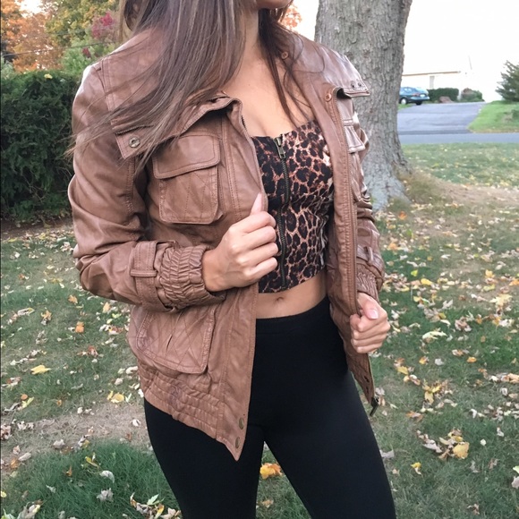 Caramel leatherette moto jacket - Picture 2 of 4