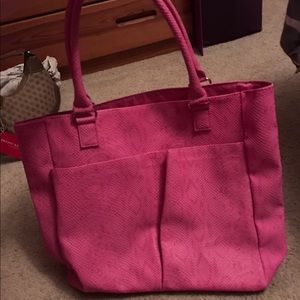Neiman Marcus hot pink faux snake tote