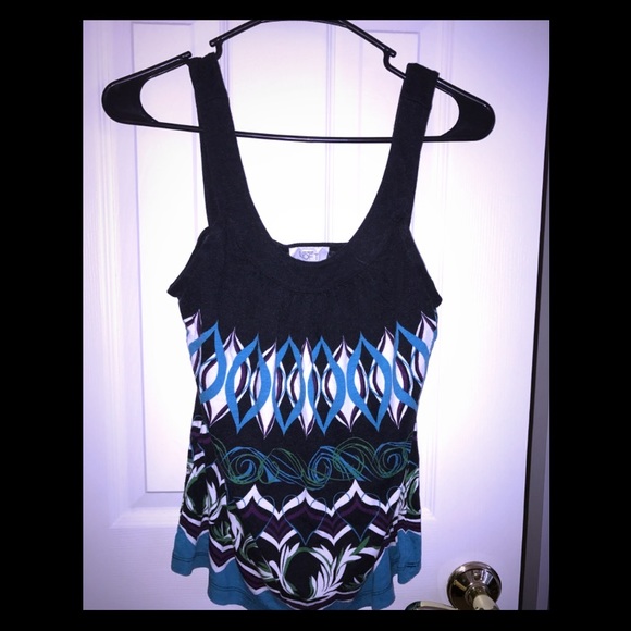 LOFT Tank Top with Black/Blue/Green/White Pattern