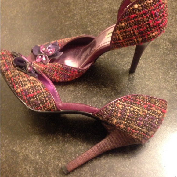 Steve Madden Open-Toe Tweed Heels - Picture 2 of 3