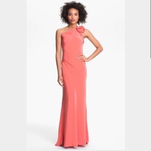 Gorgeous A.B.S coral tafeta 1shoulder rosette gown