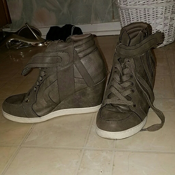 Leather lace up wedges