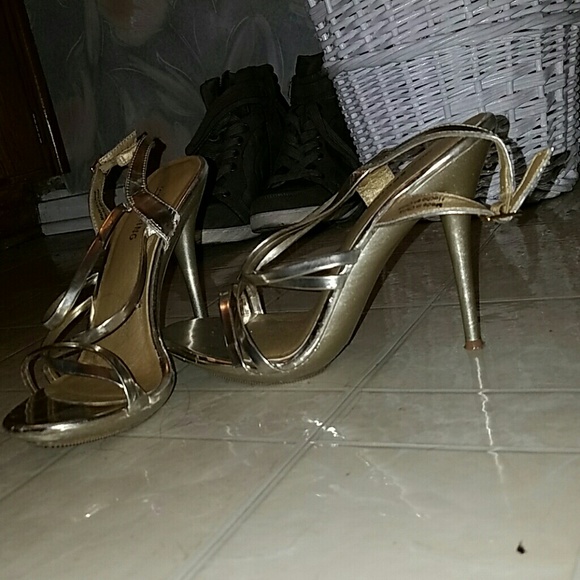 Gold metallic strappy heels