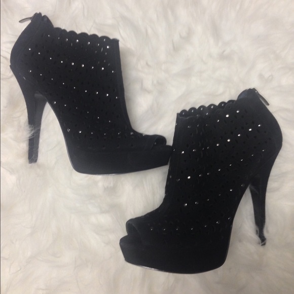 Black studded Peep toe bootie
