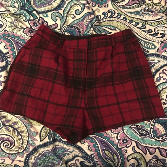 red and black plaid shorts