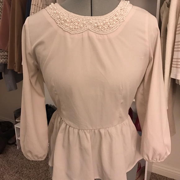 White Peplum and Pearl Blouse