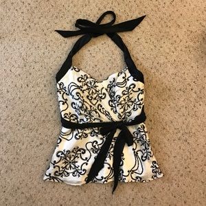 Black and white halter top with floral pattern