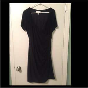 Gathered, side-swept black, work dress