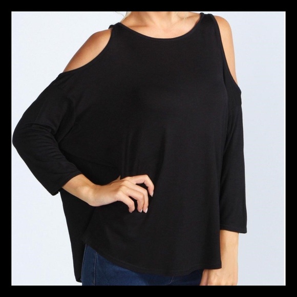 NWT🎀Soft & Stretchy Black Cold Shoulder Top🎀 - Picture 1 of 4
