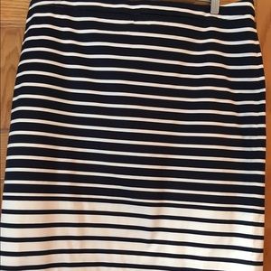 Navy and cream striped pencil skirt