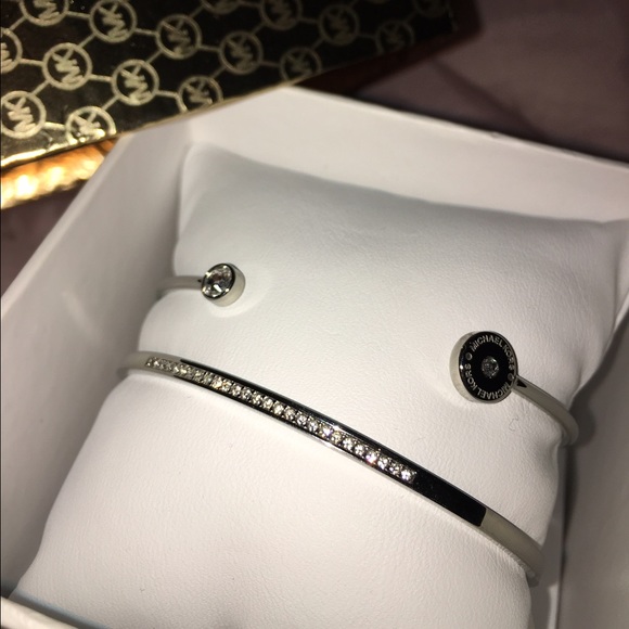 Michael Kors Pavé Logo Silver Bracelet Set