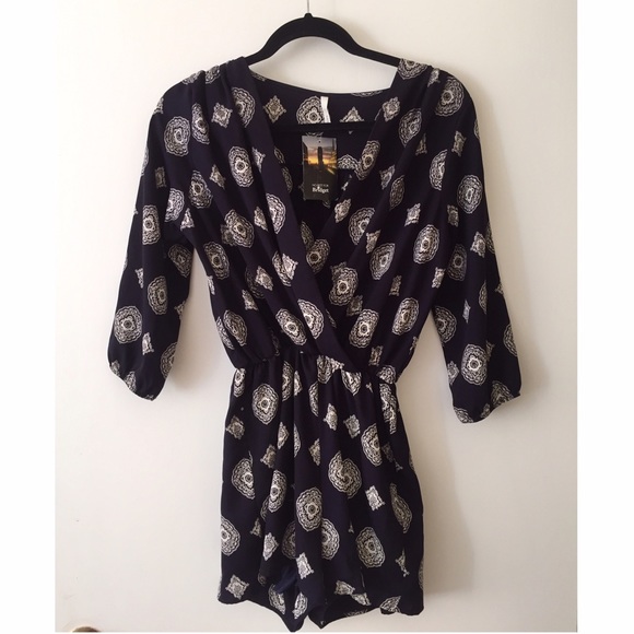 Brand new navy blue paisley pattern romper