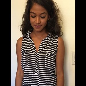 Striped two-toned tunic w. double front pockets