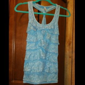 Blue lace ruffle tank