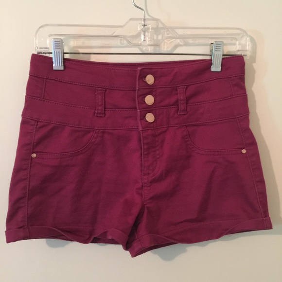 High Waisted Burgundy Refuge Shorts - Picture 1 of 2