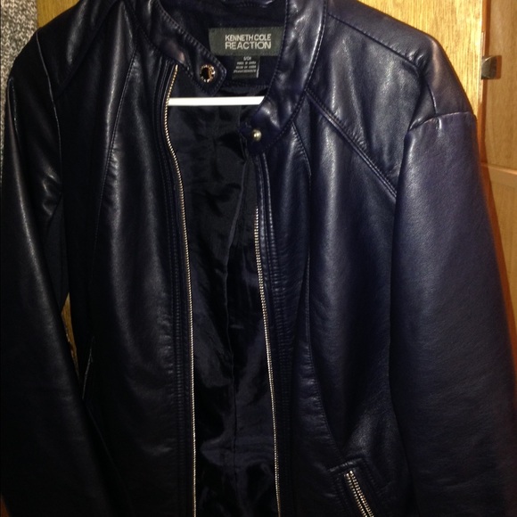 Kenneth Cole reaction navy blue leather jacket