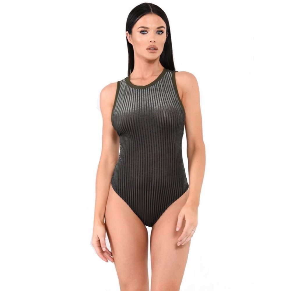 1M Left! Velvet & Mesh Green Bodysuit