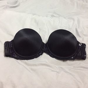 VS PINK Black Sequin Strapless Push-Up Bra
