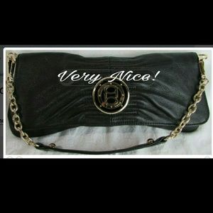 BEBE Black Leather Gold Chain Purse