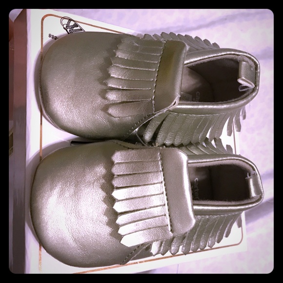 Grey baby moccasins