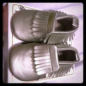Grey baby moccasins