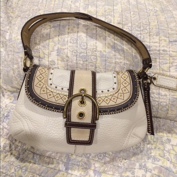 COACH pebbled leather ivory hobo