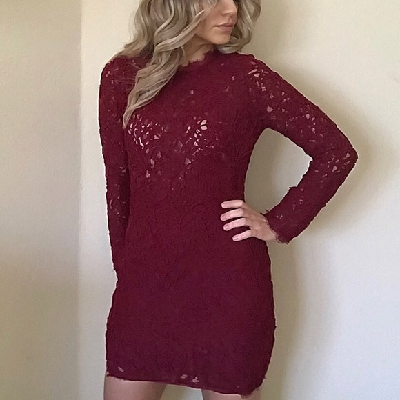 1L left: Burgundy Lace Dress - Picture 2 of 8