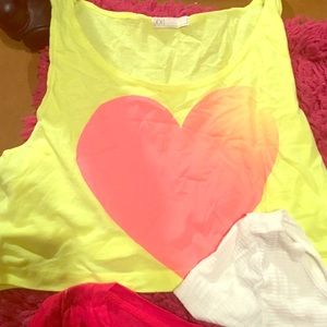 neon yellow pink heart shirt