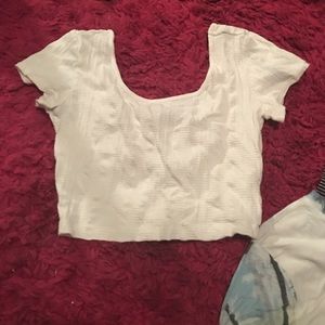white crop top textured shirt