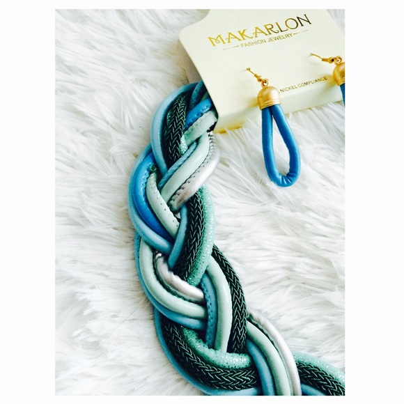 Turquoise Blue Braided Necklace Set - Picture 2 of 5