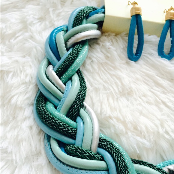 Turquoise Blue Braided Necklace Set - Picture 4 of 5