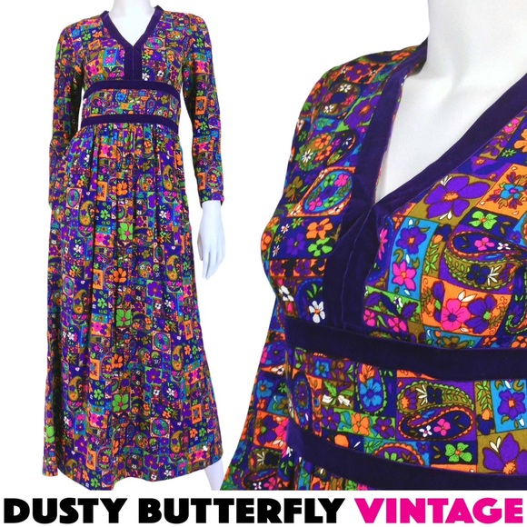 SOLD! VINTAGE 70s MAXI DRESS Patchwork Americana B - Picture 1 of 4