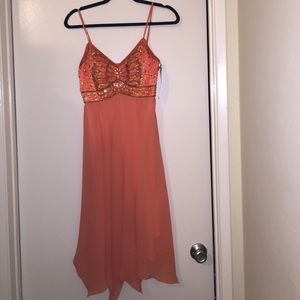 Beaded, embellished apricot color Sue Wong dress